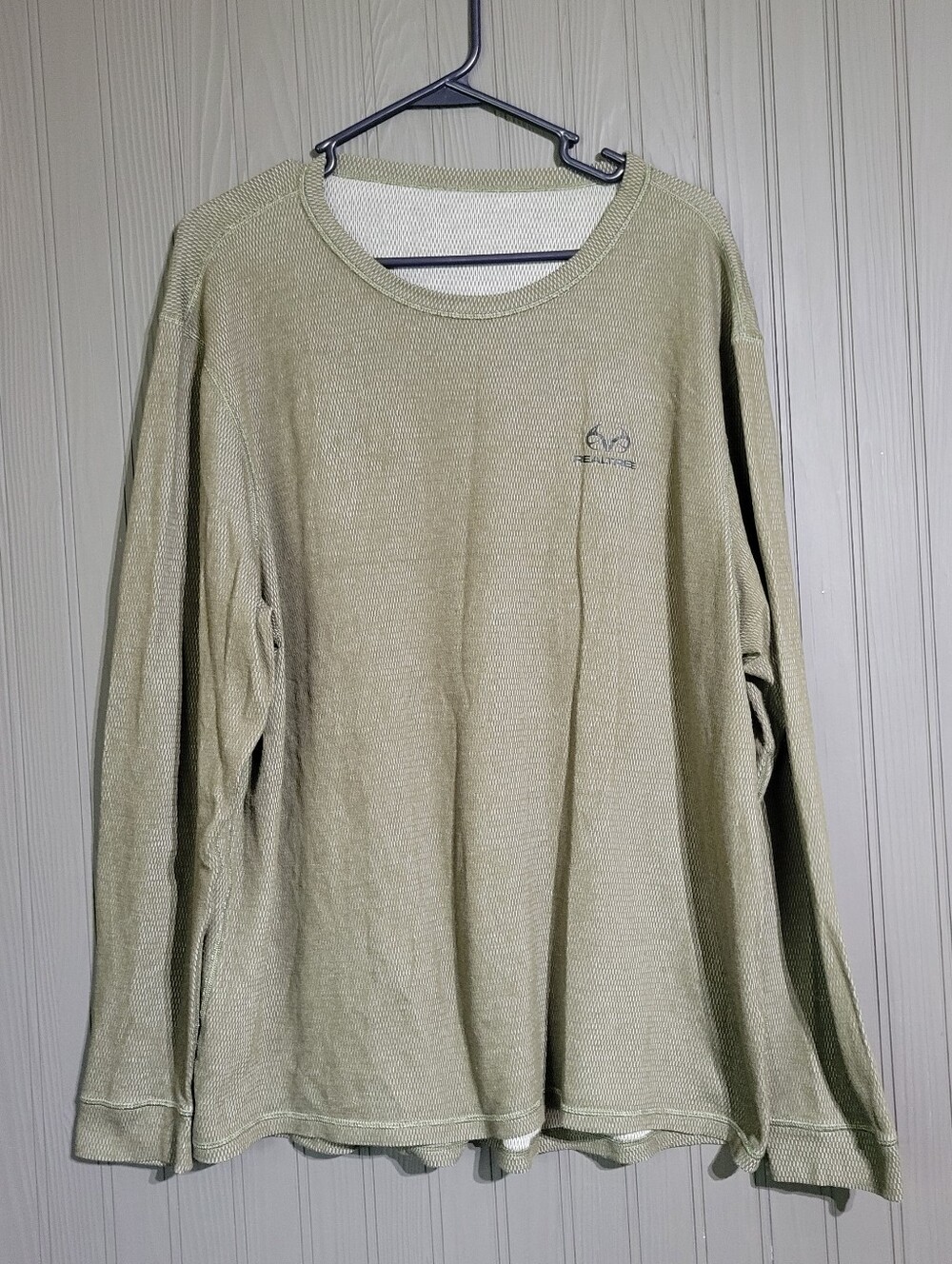 Realtree Waffle Knit Long Sleeve Shirt Crewneck Green Men's 2XL